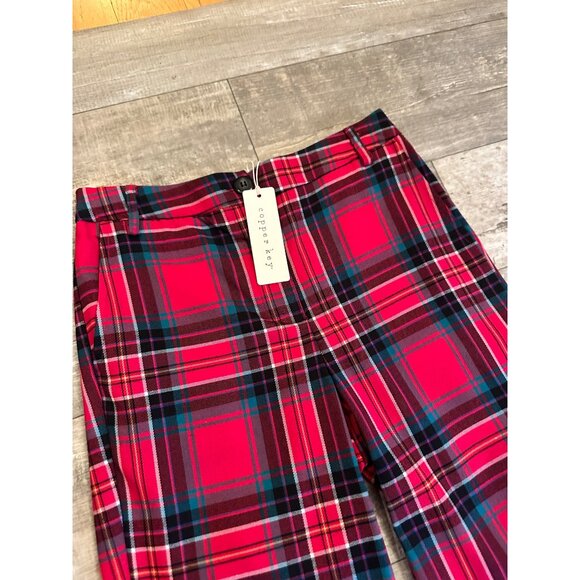 Red Plaid Copper Key Straight-Leg Pants XS Cotton Blend NWT Dress Pant - Picture 6 of 13